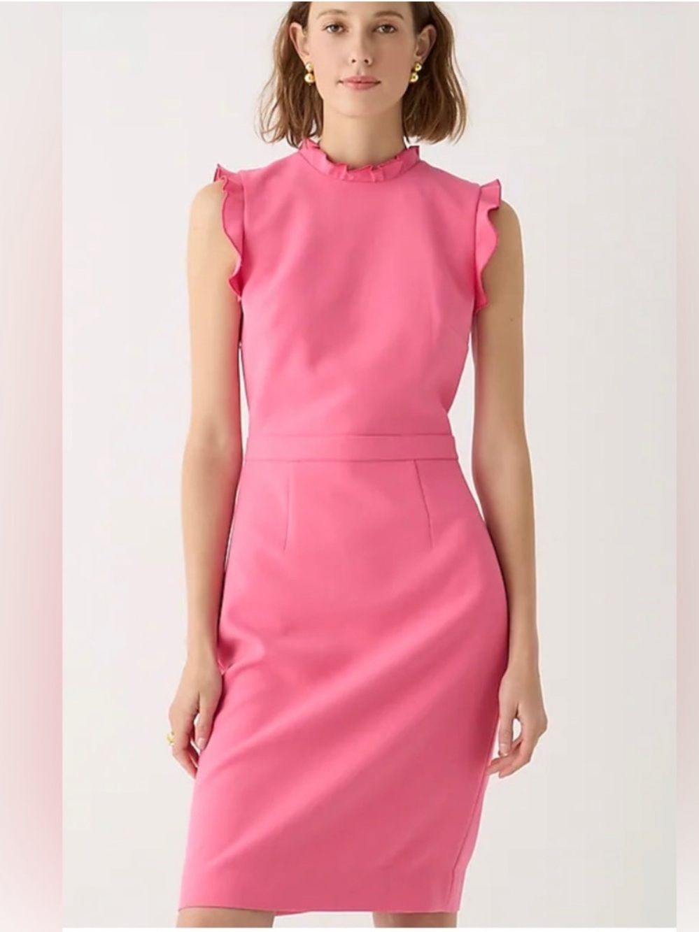 💗 J. Crew Pink Ruffled-Neck Sheath Midi Dress 16 NWT